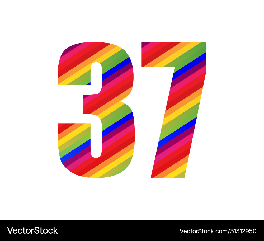 37 number rainbow style numeral digit colorful 37 number rainbow style numeral digit colorful vector image