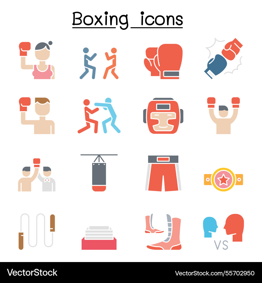 Boxing icon set in flat color style Boxing icon set in flat color style vector image