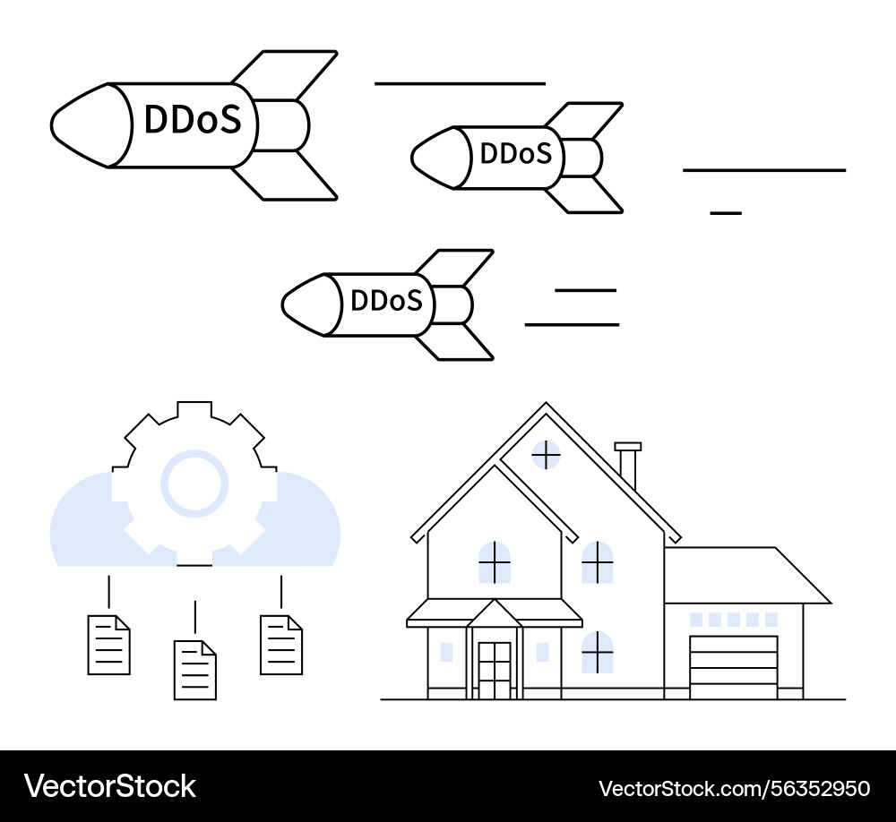 Cyberattack concept with ddos missiles targeting Cyberattack concept with ddos missiles targeting vector image