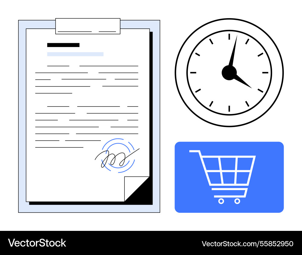 Document with signature analog clock Document with signature analog clock vector image