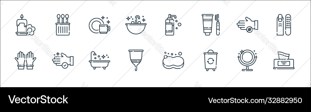 Hygiene routine line icons linear set quality Hygiene routine line icons linear set quality vector image