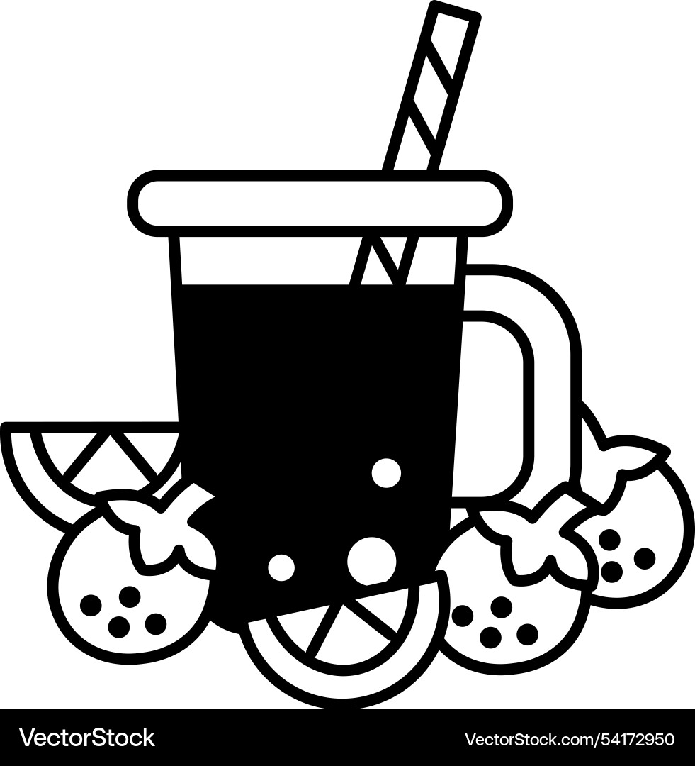Karikaturzeichnung von Tassensaft mit Stroh Karikaturzeichnung von Tassensaft mit Stroh vektorbild