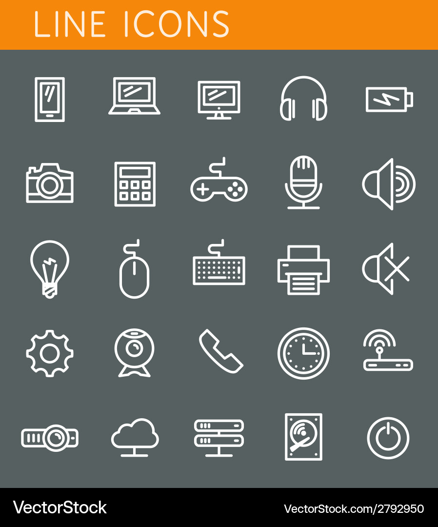 Line icons set technology media objects web design vector image