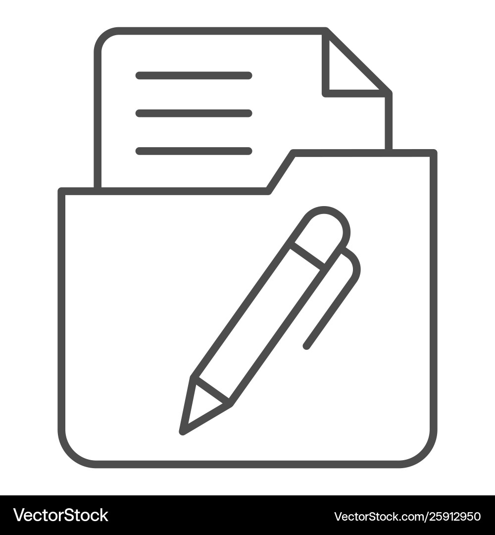 List in folder thin line icon document with pen Vector Image