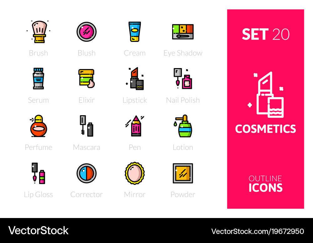 Outline color icons set in thin modern style vector image