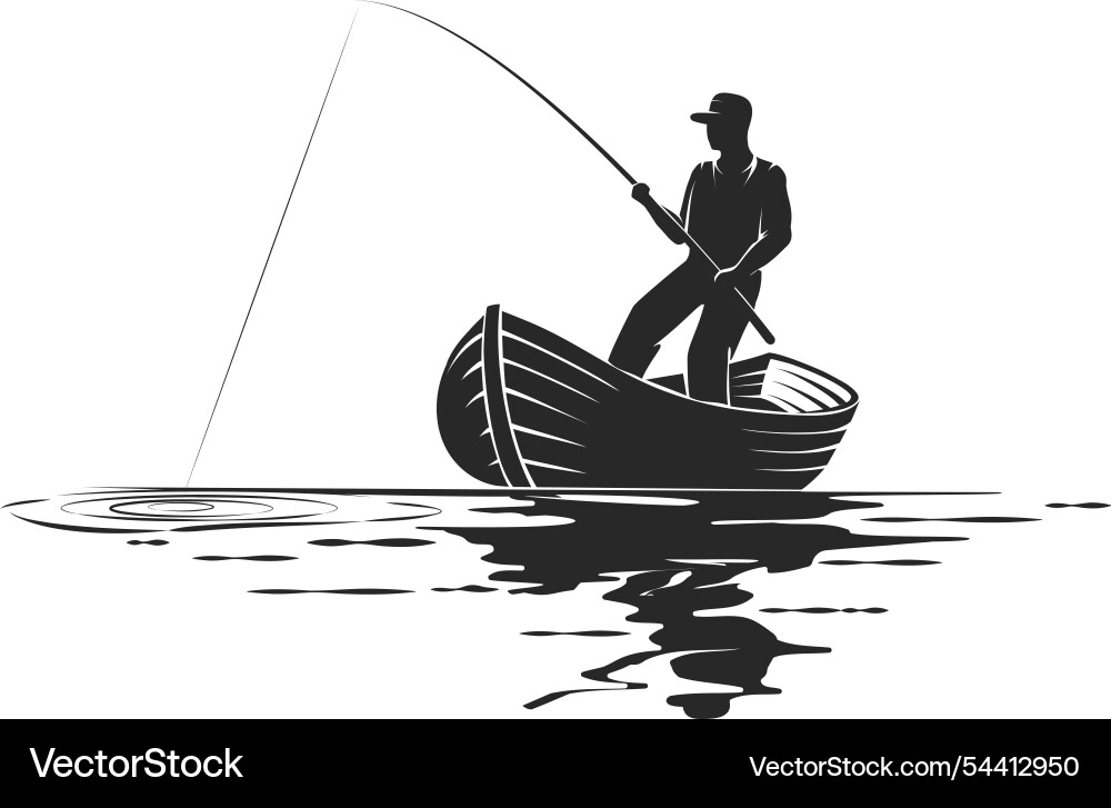 Silhouette des Fischers mit Spinnstab Silhouette des Fischers mit Spinnstab vektorbild