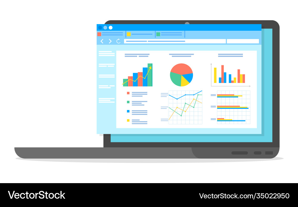 Table software computer screen with financial Table software computer screen with financial vector image
