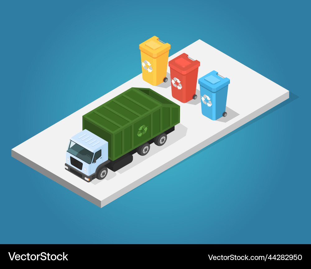 Trash in garbage cans and sorting vehicle Trash in garbage cans and sorting vehicle vector image