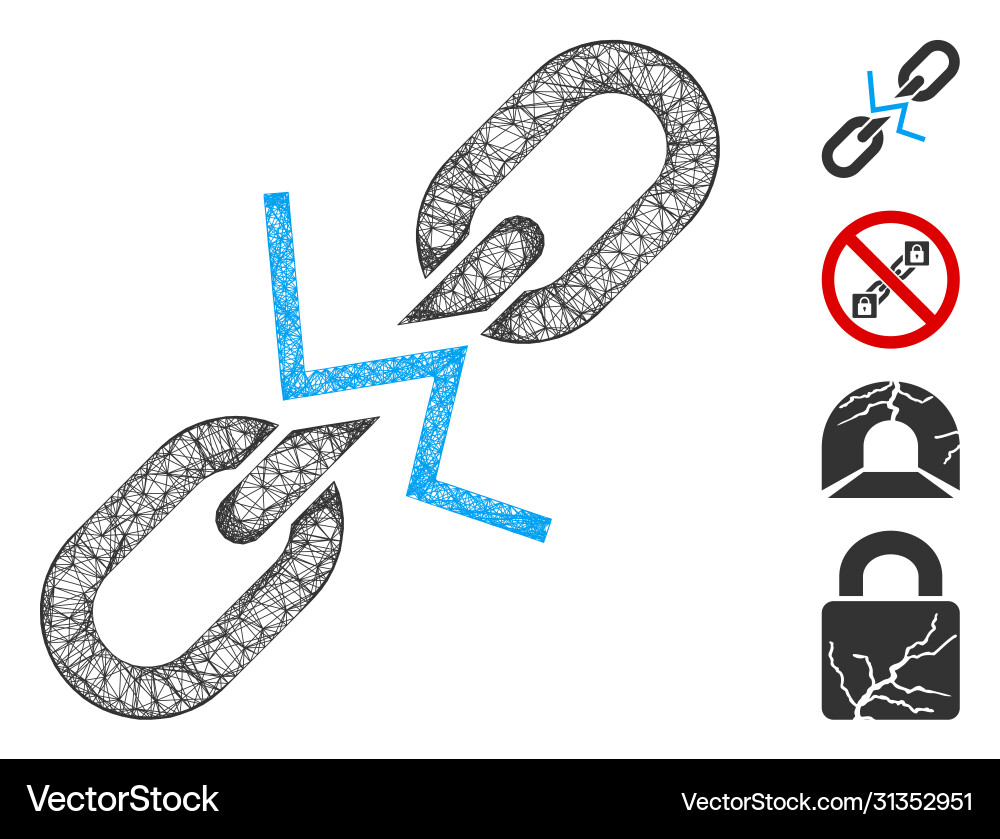 Broken chain link web mesh Broken chain link web mesh Vector Image
