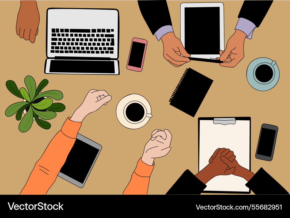 Diverse group of people sitting around table Diverse group of people sitting around table vector image