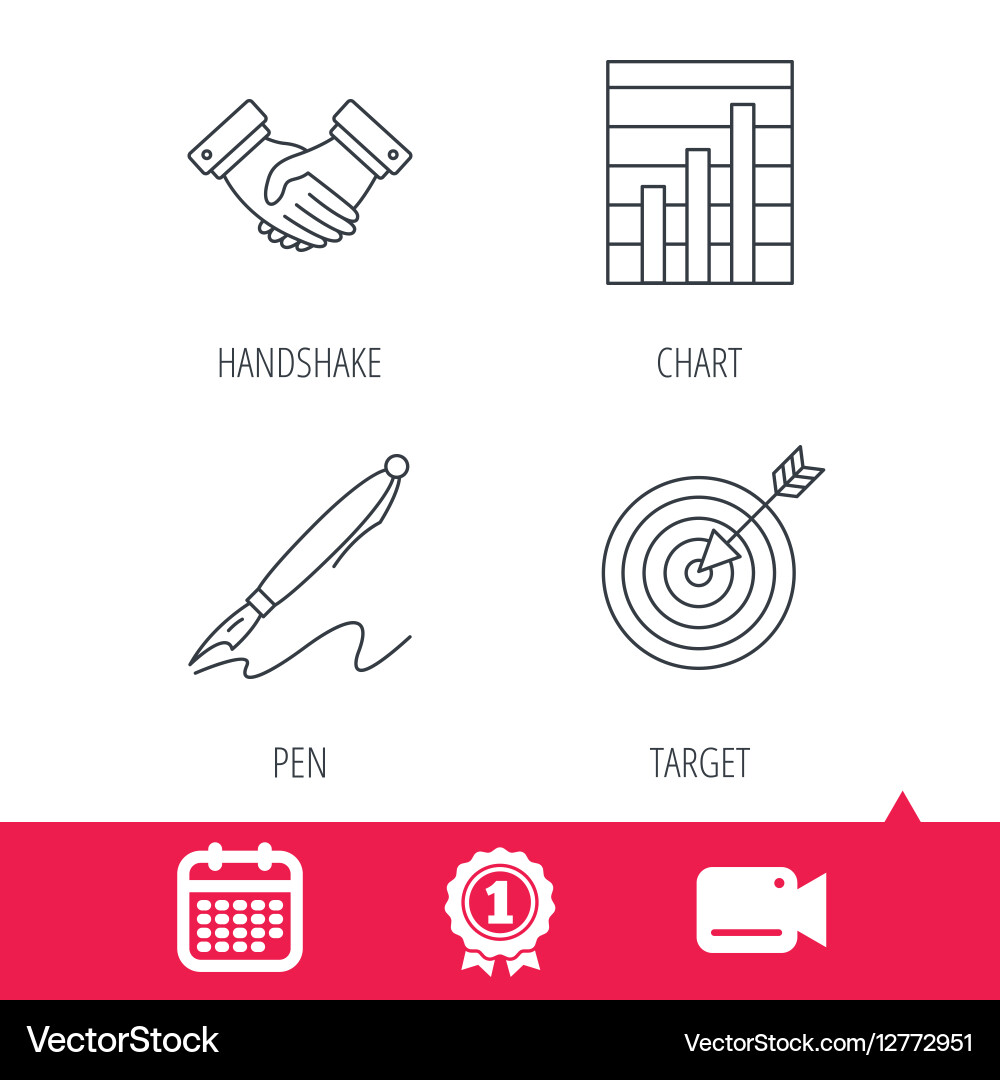 Handshake graph charts and target icons vector image