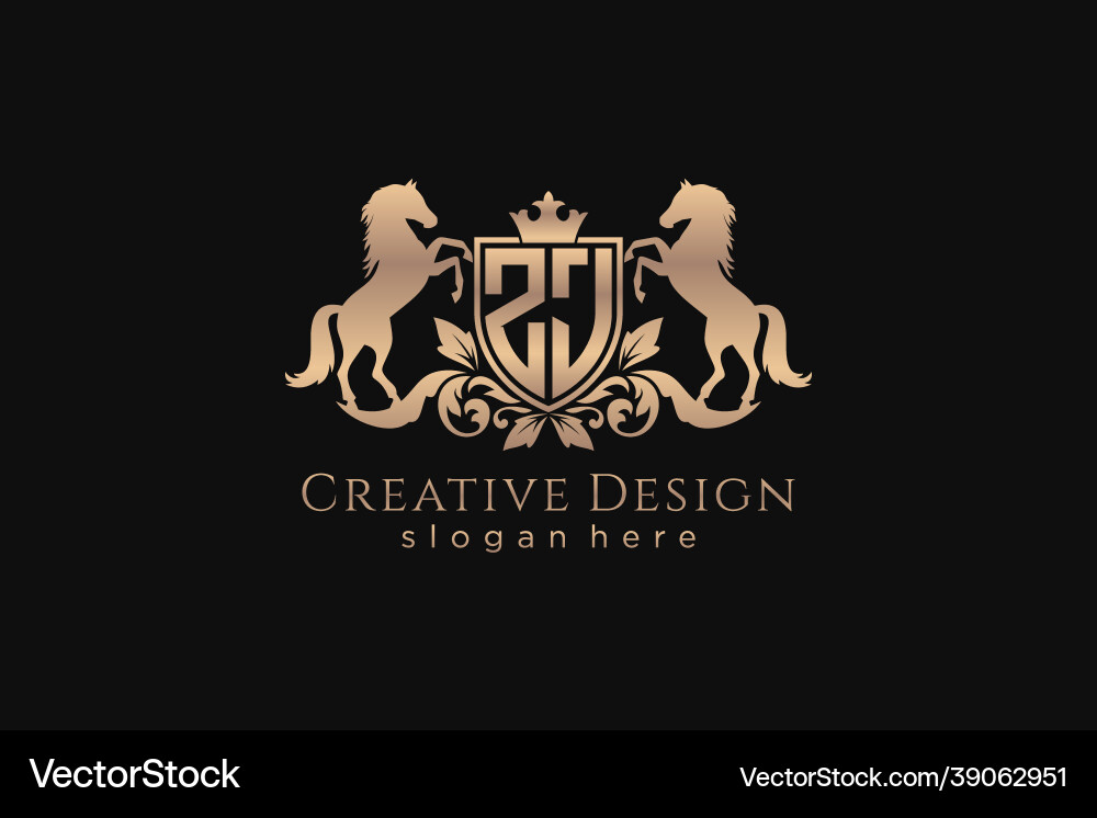 Initial zj retro golden crest with shield and two Initial zj retro golden crest with shield and two vector image