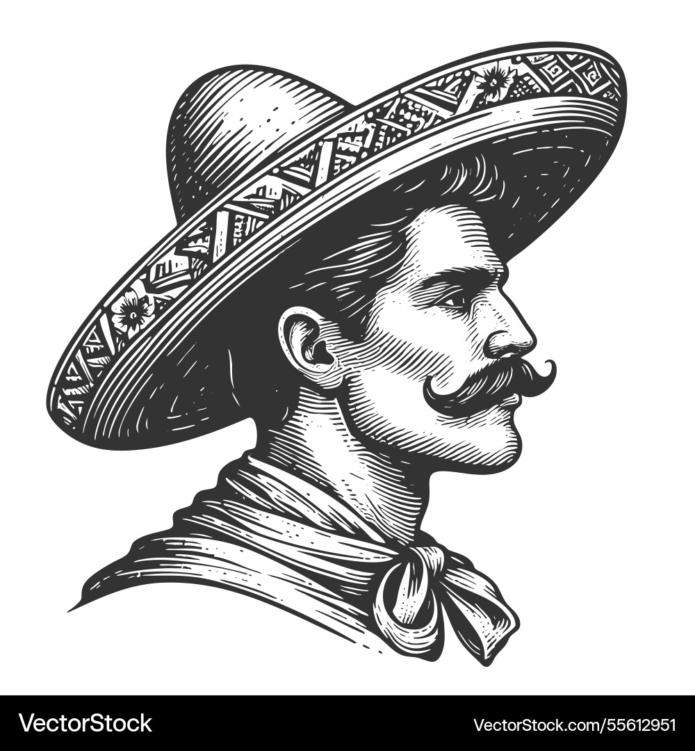 Man in sombrero and suit engraving Man in sombrero and suit engraving vector image