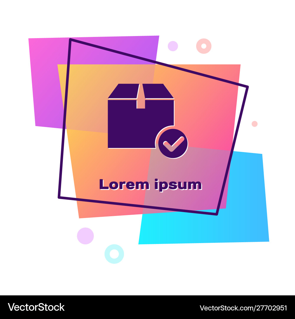 Purple package box with check mark icon isolated Purple package box with check mark icon isolated Vector Image