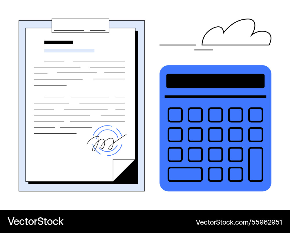 Signed document and calculator representing Signed document and calculator representing vector image