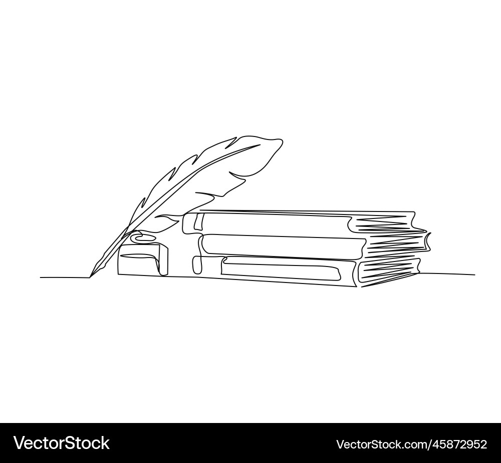 Continuous one line drawing of stack books ink Continuous one line drawing of stack books ink vector image
