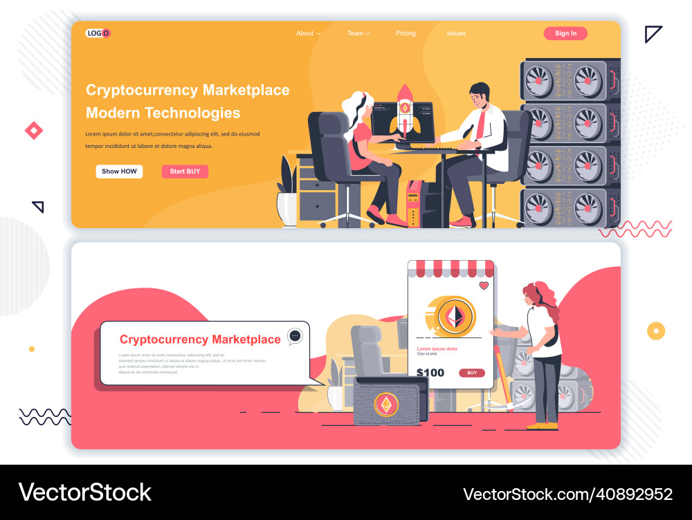 Cryptocurrency mining landing pages set vector image