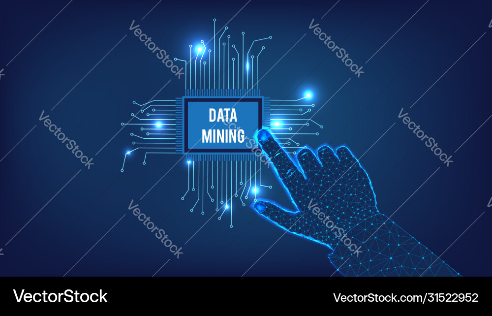 Data mining concept chip and hand from triangles Data mining concept chip and hand from triangles vector image