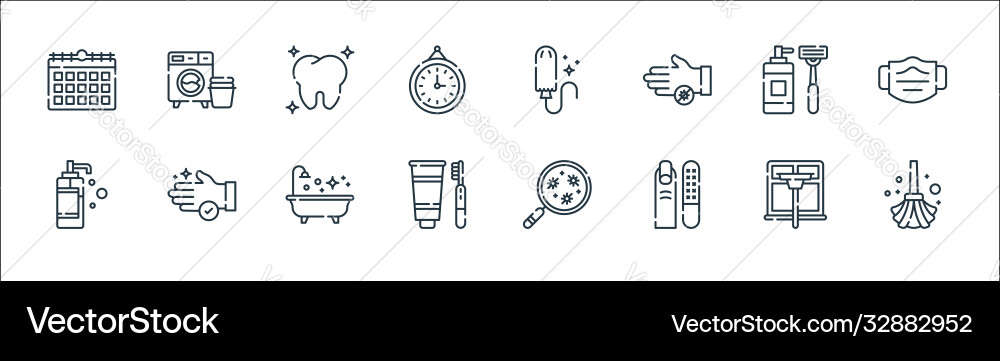 Hygiene routine line icons linear set quality Hygiene routine line icons linear set quality vector image