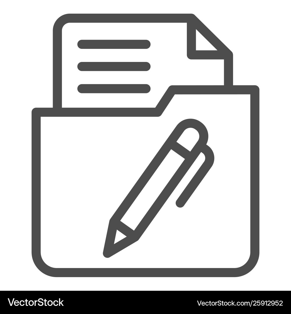 List in folder line icon document with pen vector image