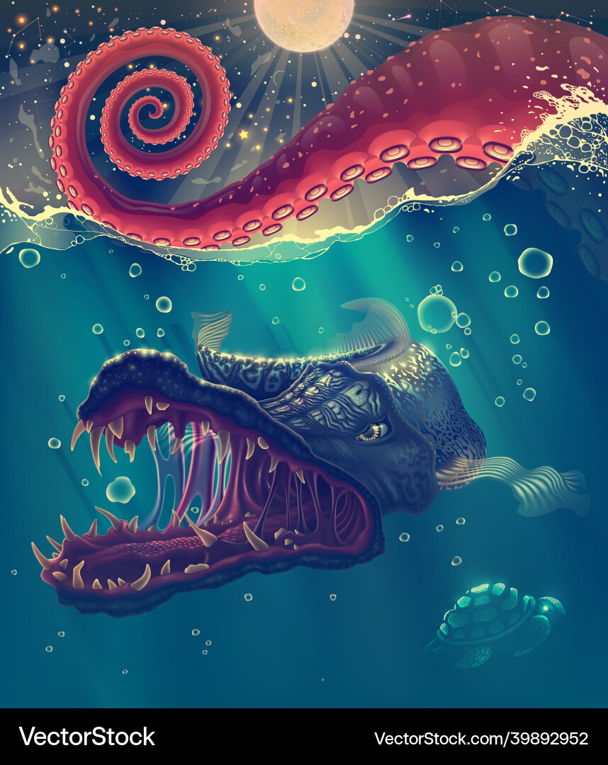 Meerlandschaft mit roten Oktopus Tentakeln Nahaufnahme Meerlandschaft mit roten Oktopus Tentakeln Nahaufnahme vektorbild