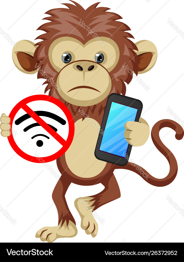 Monkey with no wifi signal on white background vector image