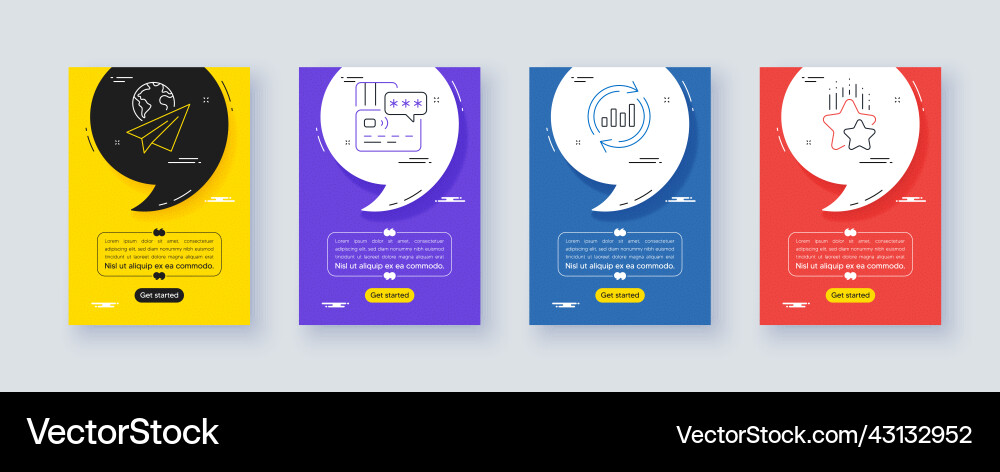 Set of update data card and paper plane line Set of update data card and paper plane line vector image