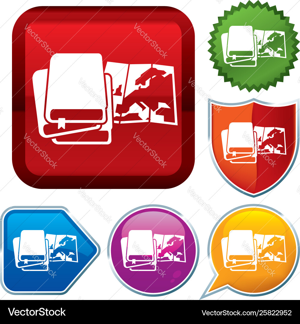 Set shiny icon series on buttons travel guide Vector Image