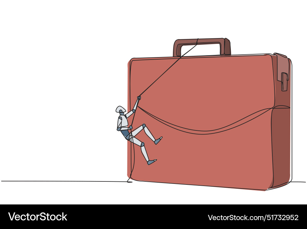 Single continuous line drawing smart robot climbs Vector Image