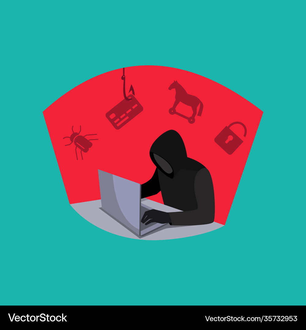 A hacker with laptop internet hacking A hacker with laptop internet hacking vector image