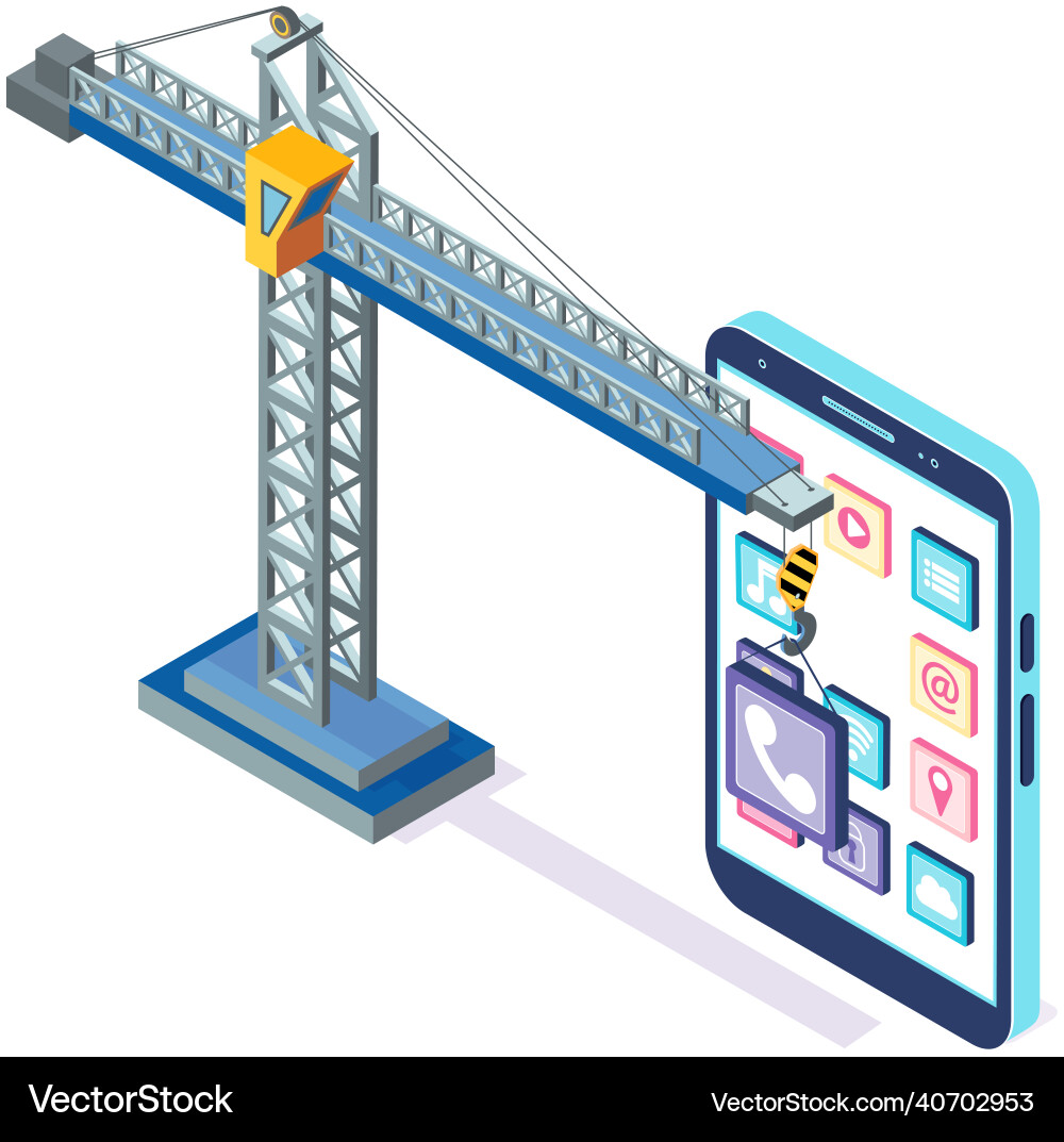Building smartphone interface with lifting crane Building smartphone interface with lifting crane vector image