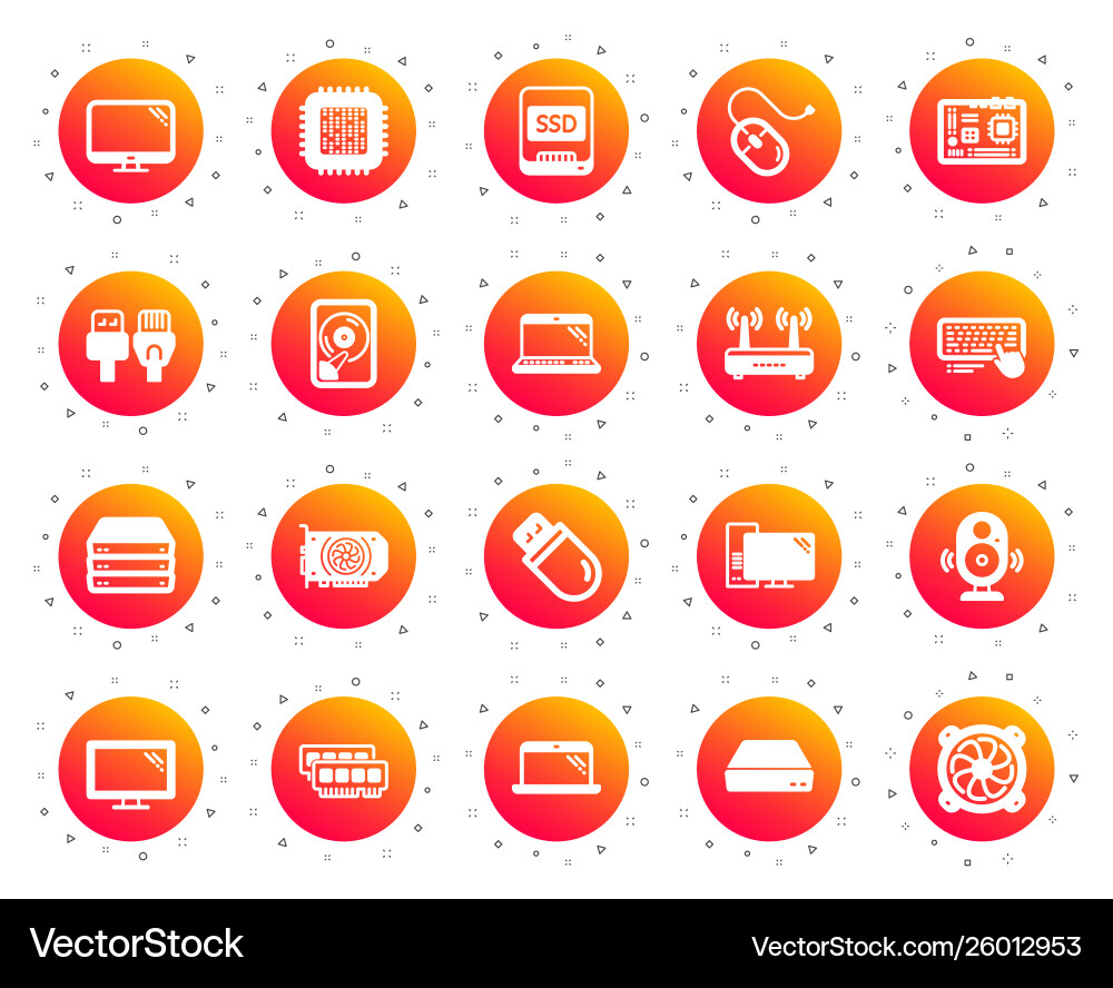 Computer components icons set motherboard cpu Computer components icons set motherboard cpu vector image