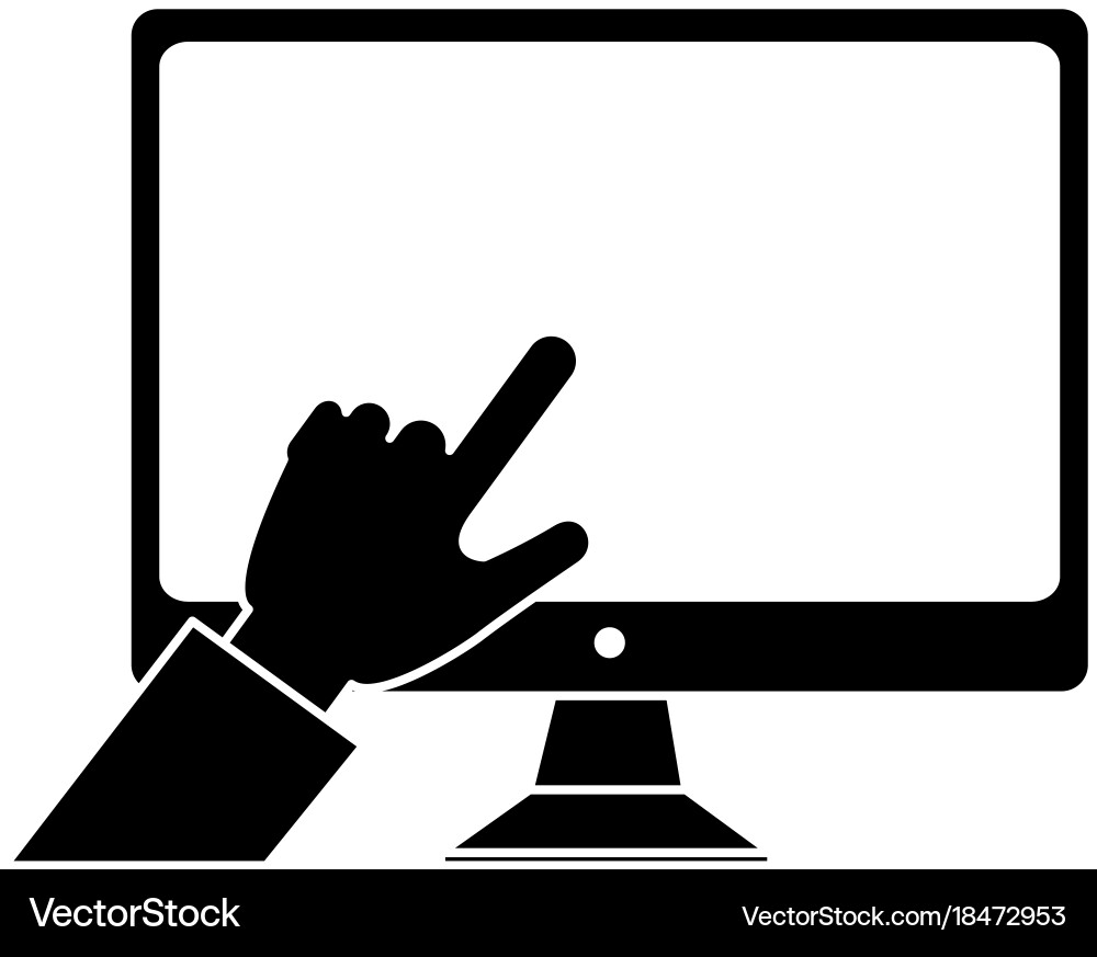 Desktop computer with hand touching Vector Image