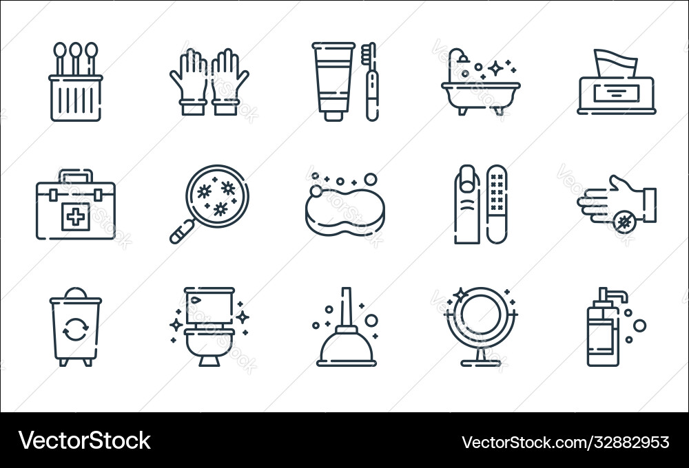 Hygiene routine line icons linear set quality Hygiene routine line icons linear set quality vector image