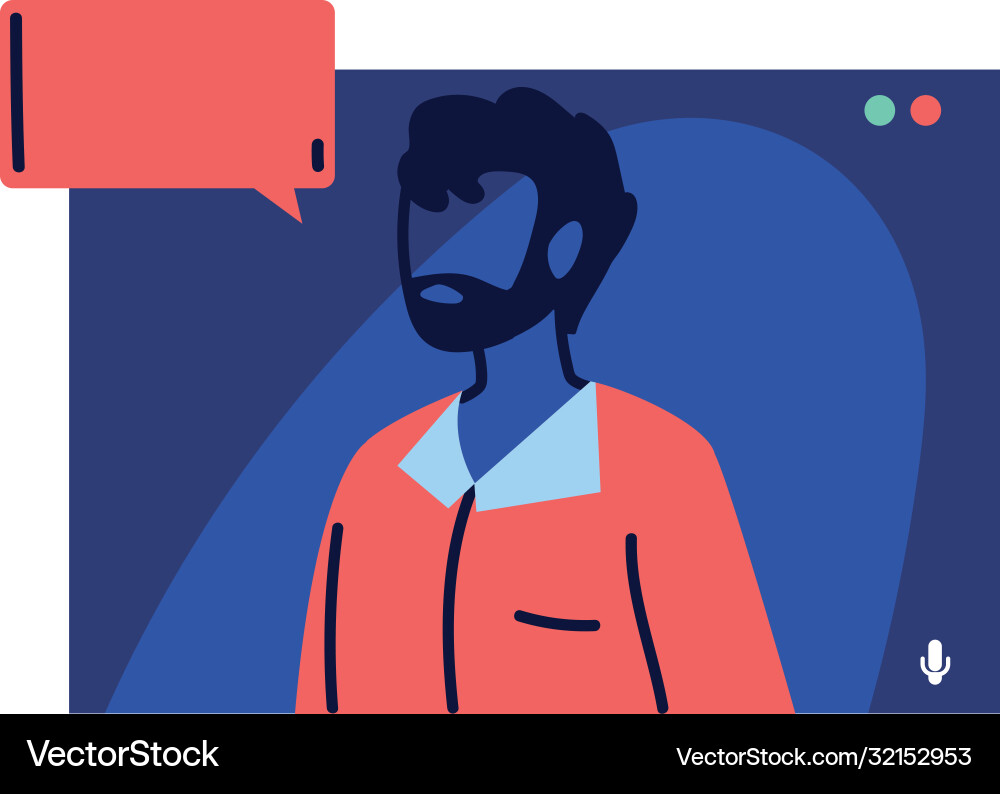 Man on video call with chat computer vector image