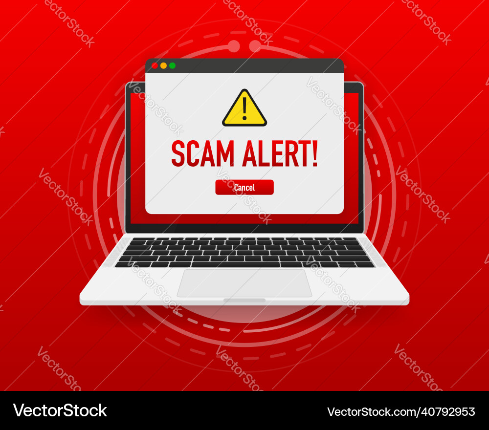 Scam alert red message on browser window Scam alert red message on browser window vector image