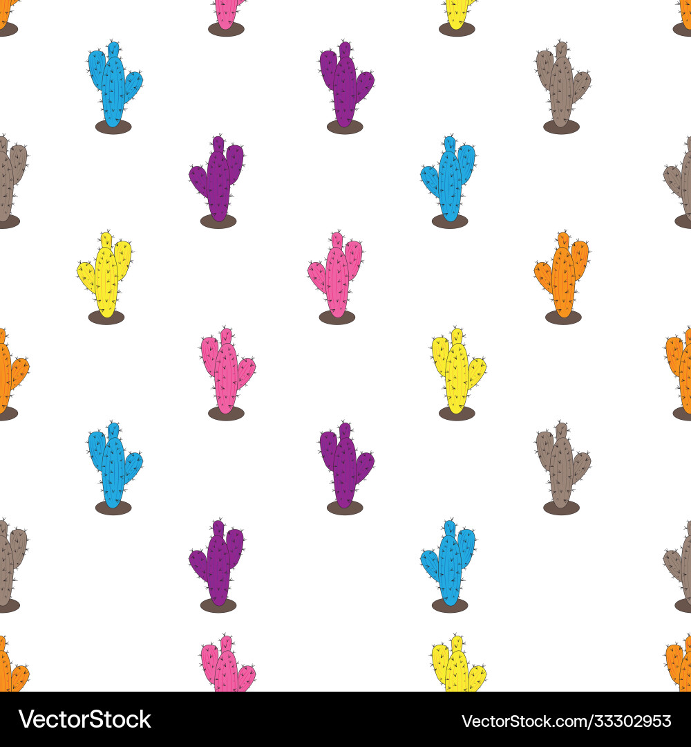 Seamless pattern multicolored cacti vector image
