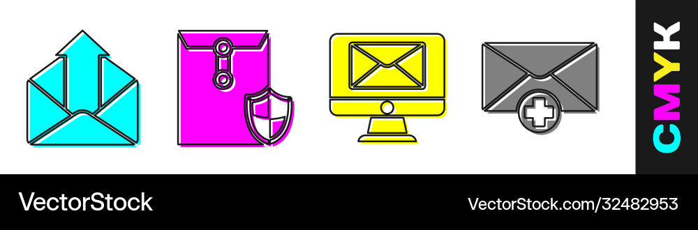 Set outgoing mail envelope with shield monitor Set outgoing mail envelope with shield monitor vector image