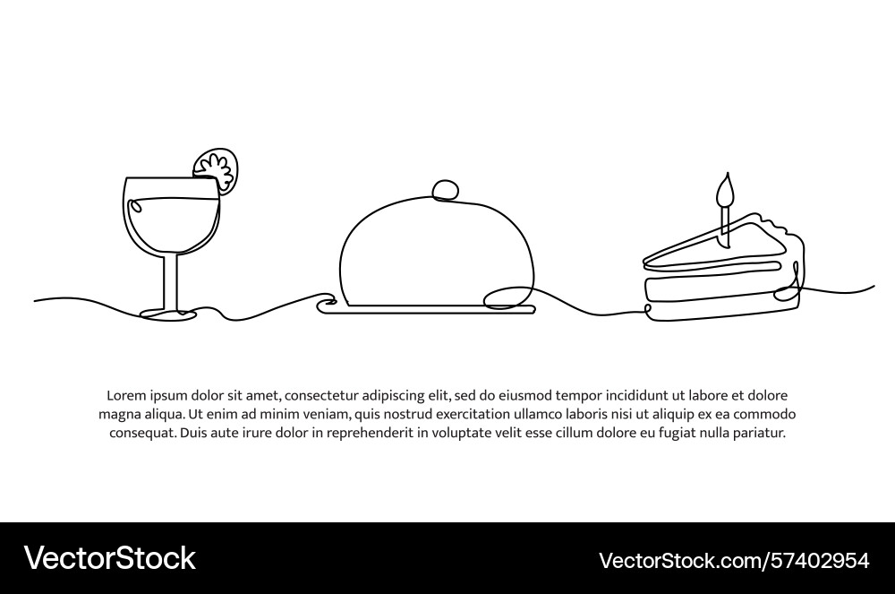 Continuous line drinks and cakes single Continuous line drinks and cakes single Vector Image