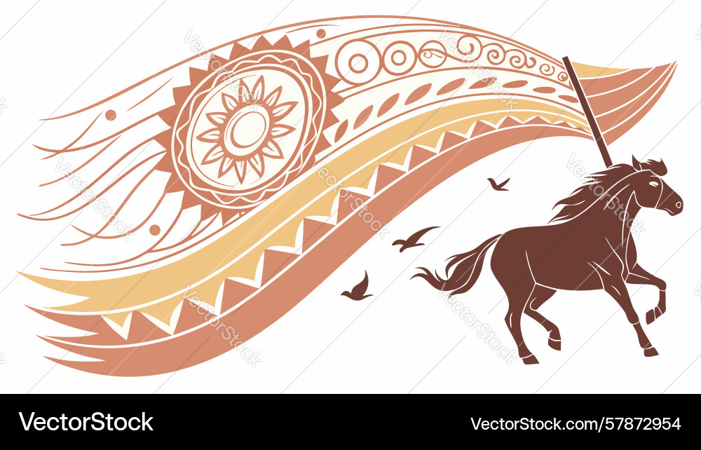 Dynamic patterned flag with galloping horse Vector Image