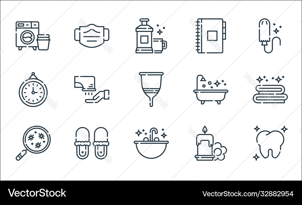 Hygiene routine line icons linear set quality Hygiene routine line icons linear set quality vector image