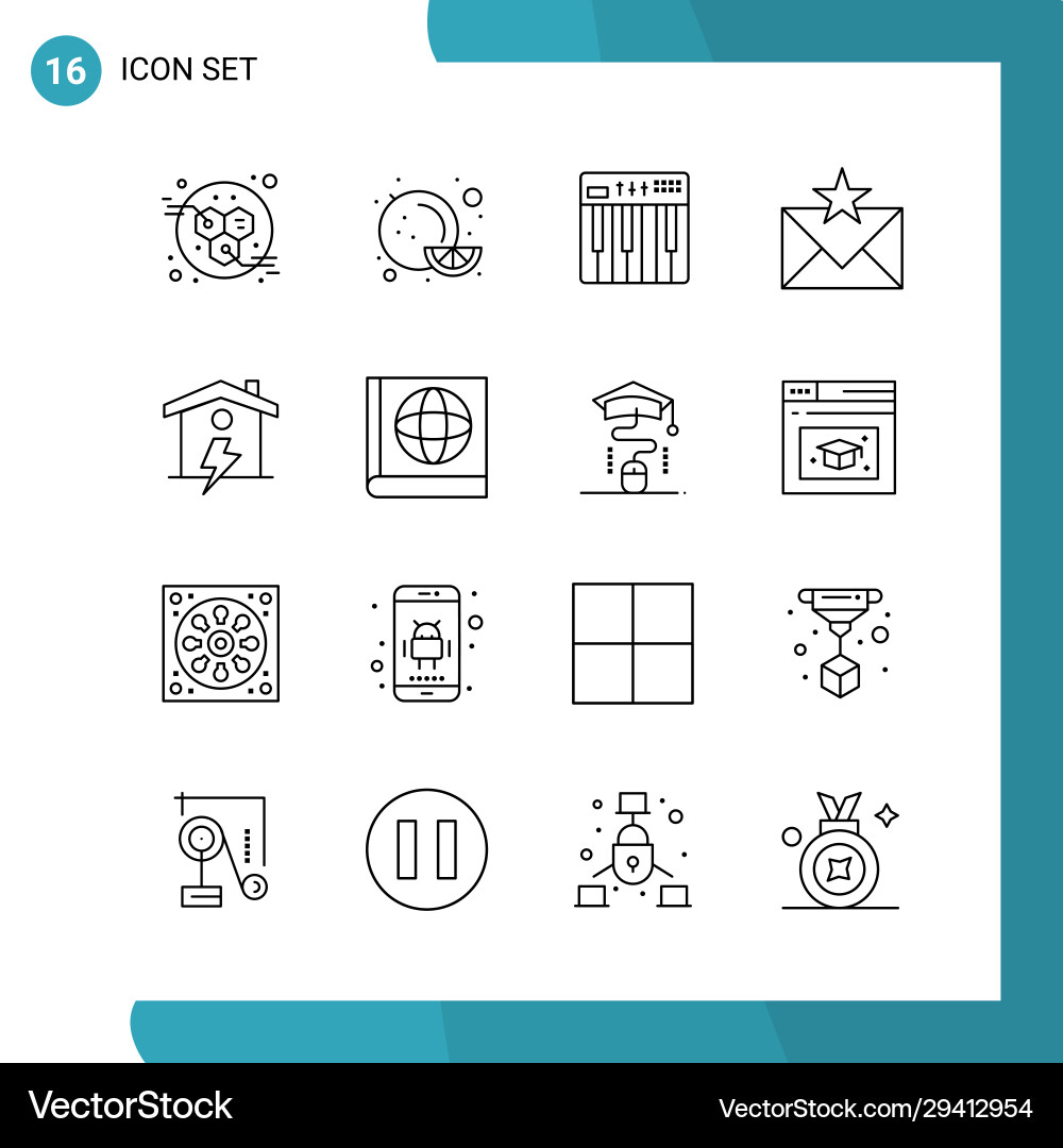 Pack 16 outline symbols line style icon set Pack 16 outline symbols line style icon set Vector Image