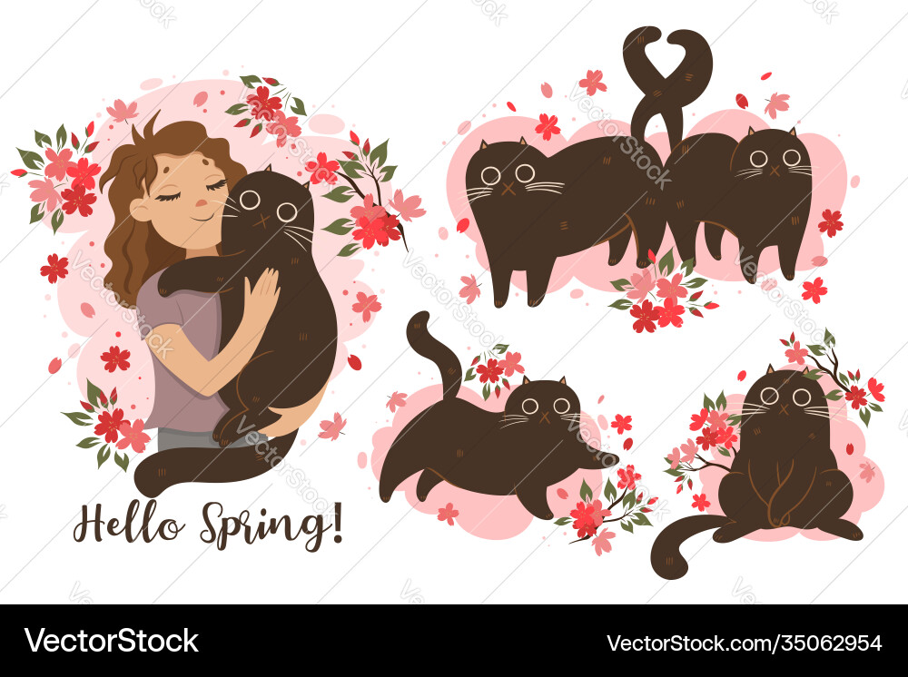 Set cats in spring mood graphics Set cats in spring mood graphics Vector Image