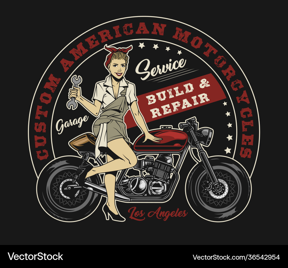 Vintage Motorcycle Label - Pin-Up Girl vector image