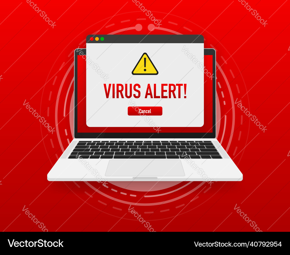 Virus alert red message on browser window Virus alert red message on browser window vector image