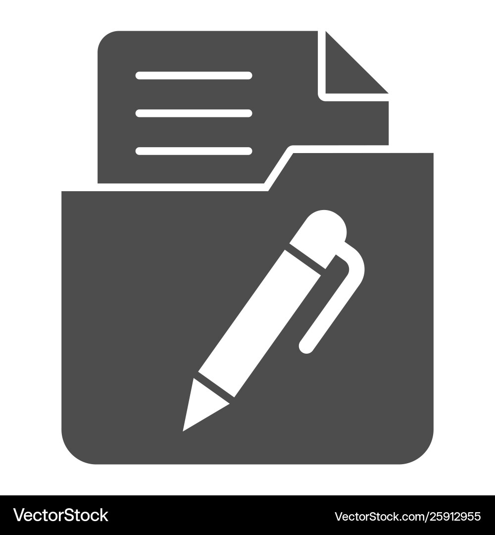 List in folder solid icon document with pen Vector Image