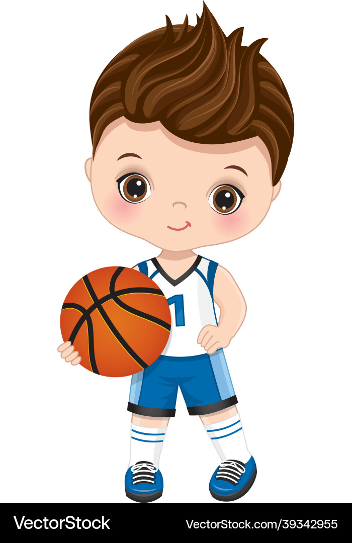 Süße kleine Brünette Junge spielen Basketball Süße kleine Brünette Junge spielen Basketball vektorbild