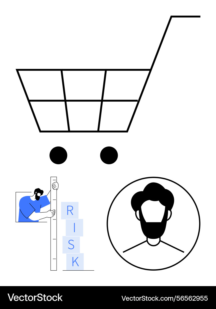 Shopping cart risk measurement blocks and user Shopping cart risk measurement blocks and user Vector Image