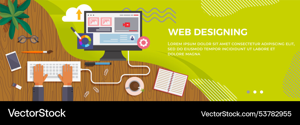 Web designing landing page template computer Web designing landing page template computer vector image