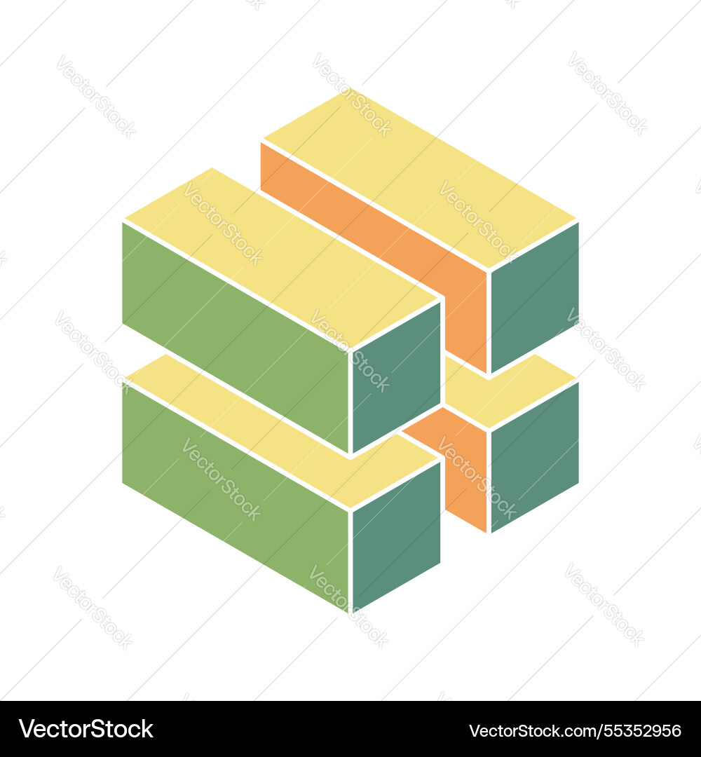 Abstract isometric of stacked blocks in muted vector image